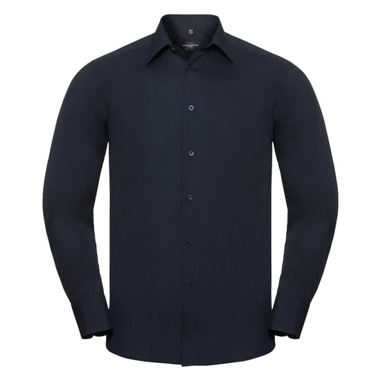 Russell Collectie Heren Lange Mouw Poly-Katoen Gemakkelijke Verzorging op maat gemaakt Poplin Shirt (Franse marine) - Image 1