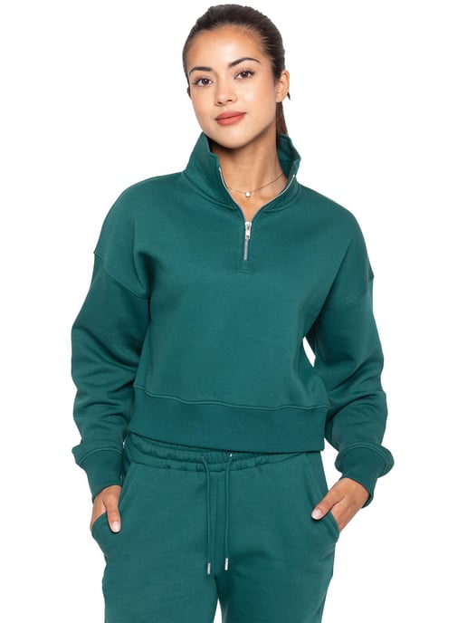 Enzo | Sweatshirt met halve rits voor dames - Bosgroen - Image 1