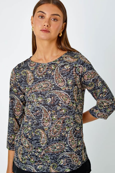 Paisley Print Chiffon Hem Top
