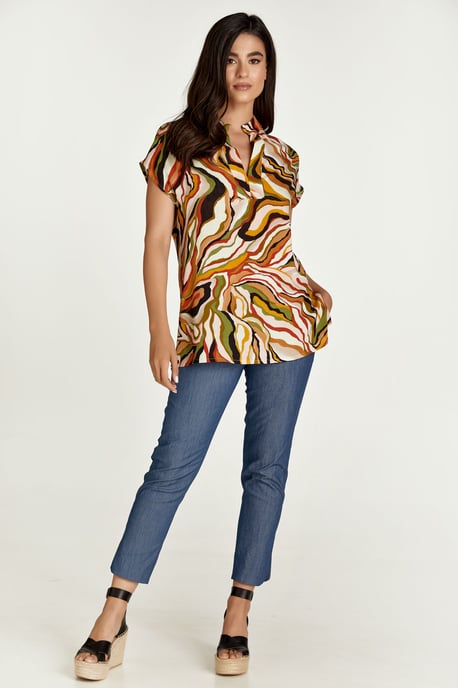 Mouwloze top met baksteenkleurige swirlprint - Image 1