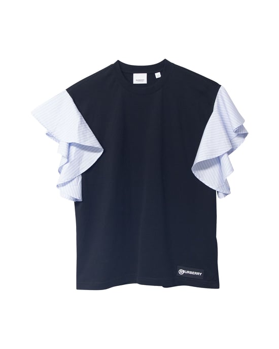 Burberry Gestreepte Oversized T-shirt met Rimpel Mouwen in Zwart Katoen - Image 4