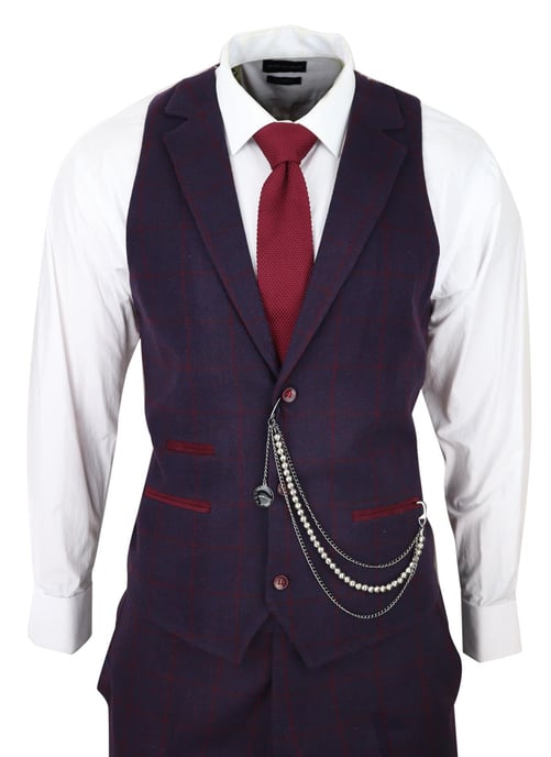Heren 3-delige Tweed Pak Pruim Paars Ruit Peaky Blinders Klassiek 1920 Gatsby - Image 5