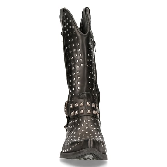 New Rock Black Leather Studded Cowboy Boots- M-7928-S1
