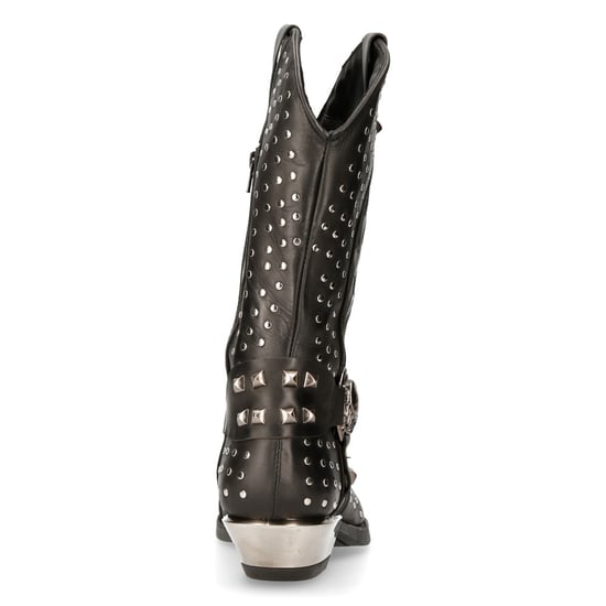 New Rock Black Leather Studded Cowboy Boots- M-7928-S1
