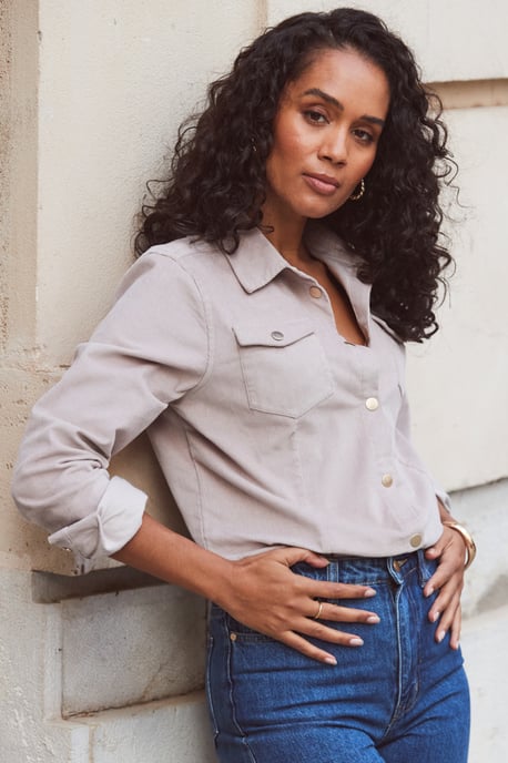Taupe Corduroy Relaxed Fit Longline Shirt