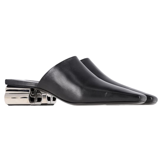Balenciaga Typo Chrome Hak Slides in Zwart Leer - Image 5