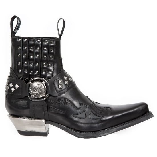 New Rock Studded Black Leather Western Biker Boots-7950-S1