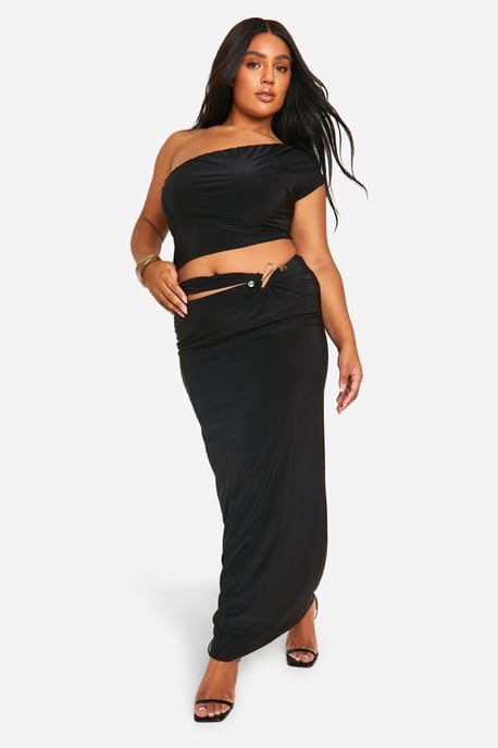 Plus Double Slinky Cut Out Trim Detail Maxi Skirt