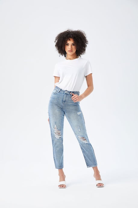 Blue Ripped Mom Jean