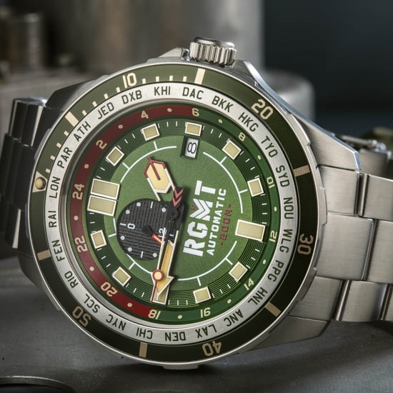 RGMT Transcontinental Men's Japanese Automatic 48mm Green Watch with Leather Strap