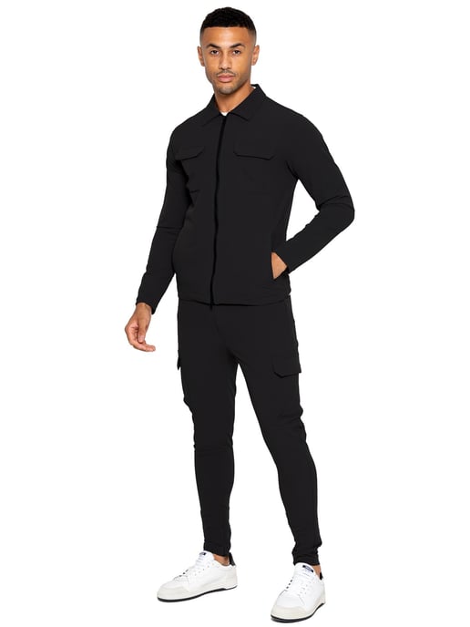 Enzo | Mens Cargo Shacket Tracksuit Set - Black