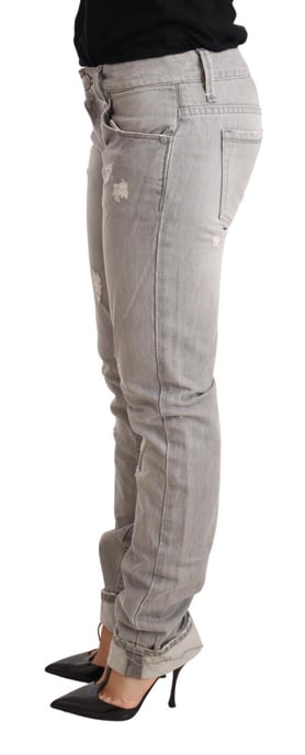 Acht Gray Tattered Cotton Slim Fit Jeans