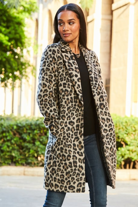 Leopard Print Wool Mix Coat