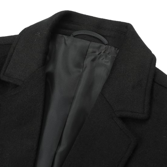 Heren Knielange Winter Wollen Jas Slim Fit Turn-Down Kraag Zakelijke Jassen Zwart - Image 4