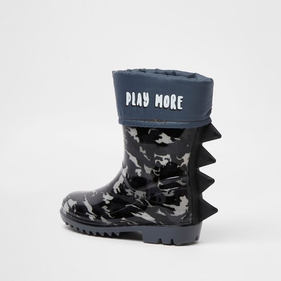 River Island Mini Boys Wellies Boots Navy Dinosaur Spike