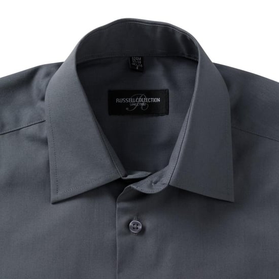 Russell Collectie Heren Lange Mouw Poly-Katoen Gemakkelijke Verzorging op maat gemaakt Poplin Shirt (Konvooi Grijs) - Image 4