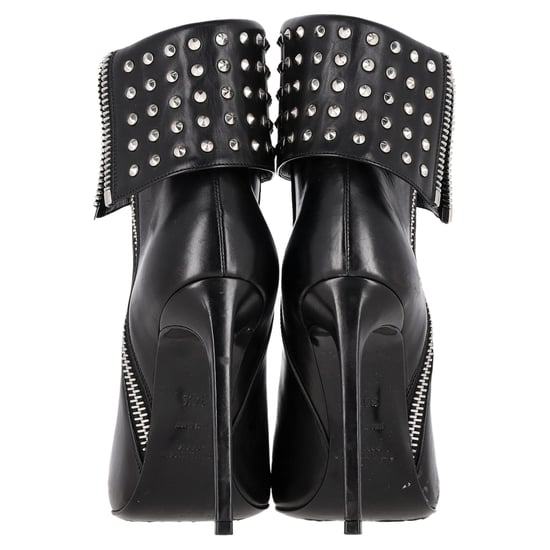 Saint Laurent Paris Vouw Over Studded Enkellaarsjes in Zwart Leer - Image 5