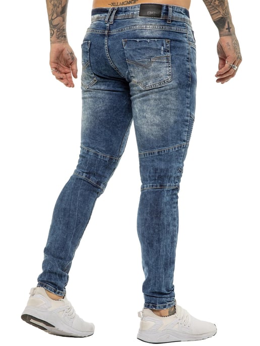 Enzo | Heren Skinny Stretch Biker Denim Jeans - Blauw - Image 4
