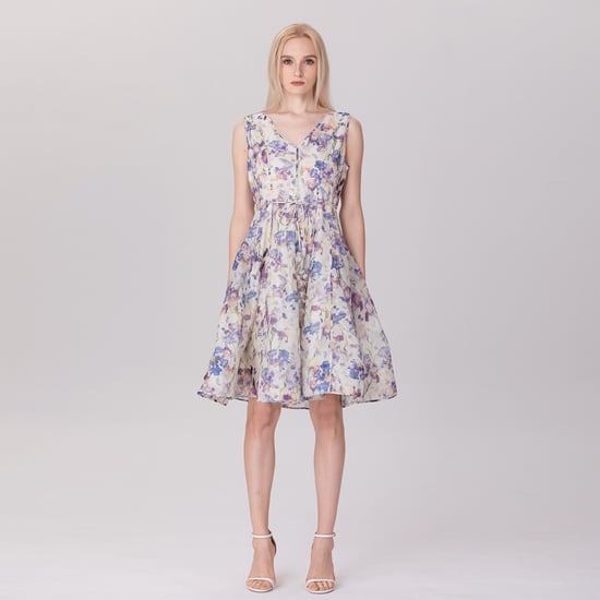 Mouwloze thee-organza-jurk met bloemenprint - Image 4
