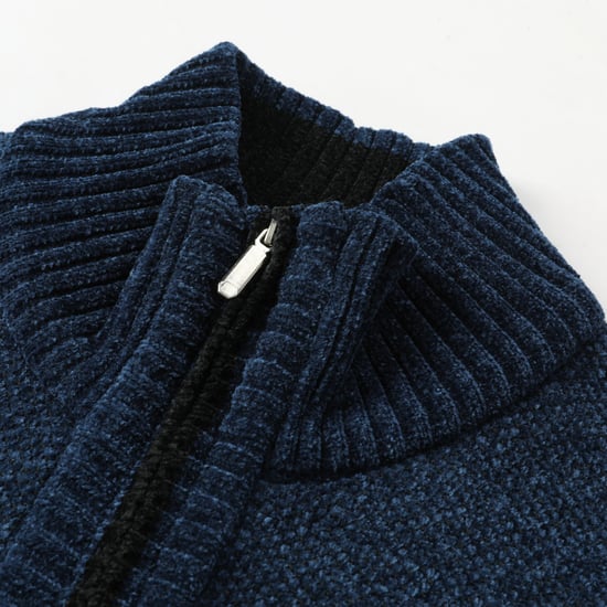 Herenvest met rits en opstaande kraag, gevoerde grofgebreide trui marineblauw - Image 5