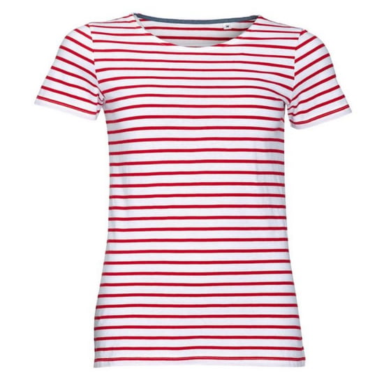 SOLS Womens/Ladies Miles Striped Short Sleeve T-Shirt (White/Red)