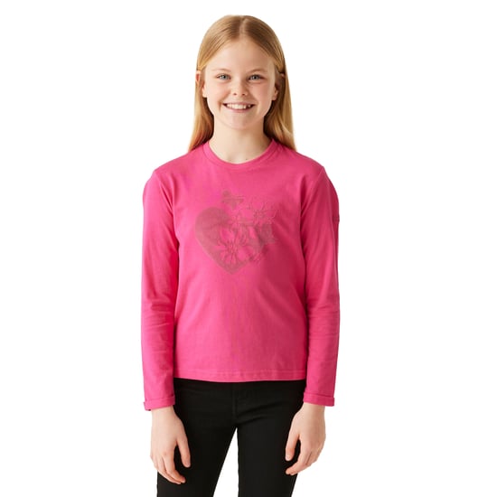 Regatta Childrens/Kids Wenbie III Hearts & Flowers Long-Sleeved T-Shirt (Hot Pink)