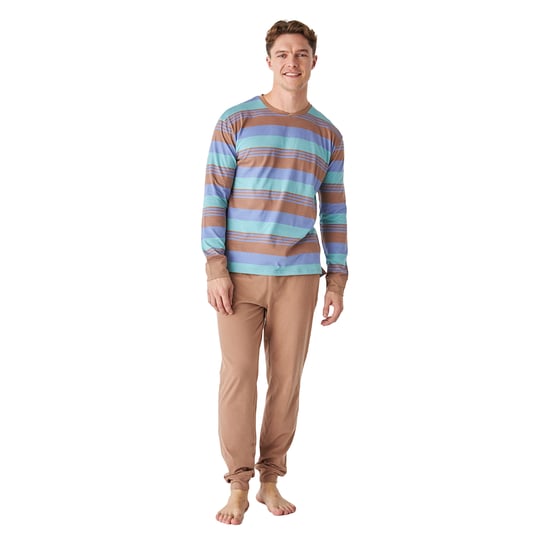 JJB12 Men's Long Sleeve Round Neck Cotton Pajamas