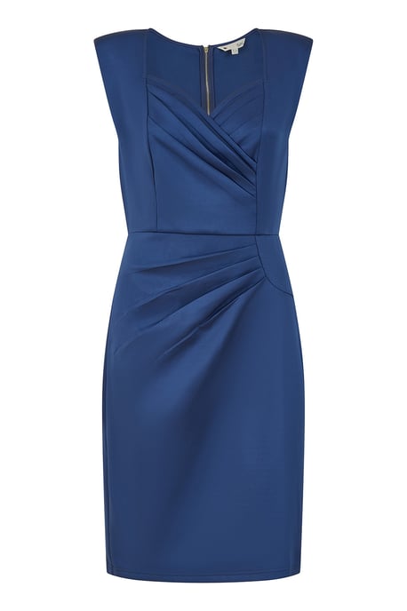 Navy Scuba Fitted Pleat Detail Bodycon Dress