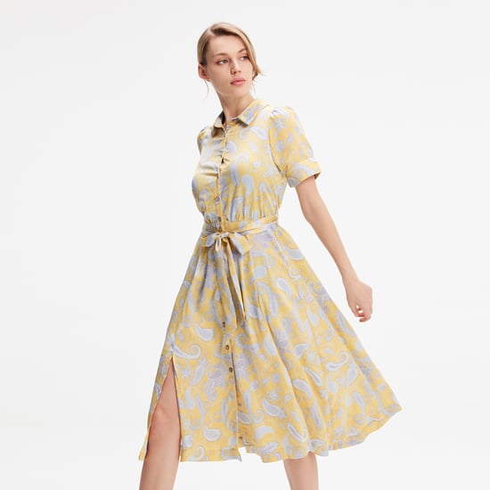Graphic print satin shirt dress