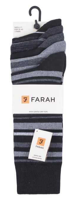 Farah - 5-pak Heren Dun Ademend Klassiek Gestreept Patroon Zachte Bovenkant Katoenen Dress Socks - FCS271BLKCHA (Gestreept) - Image 2