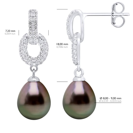 Hanging Earrings Real Cultured Tahiti Pearls 8-9 mm