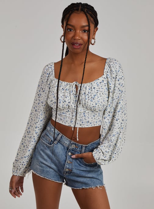 Floral Print Long Sleeve Peasant Top