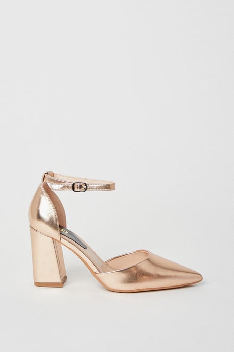 Blanche Ankle Strap Pointed High Block Heel Court Shoes - Image 2