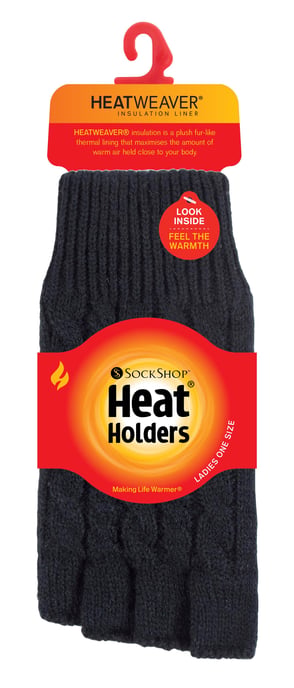 Heat Holders - Kabelgebreide dameshandschoen zonder vingers - Zwart - Image 2