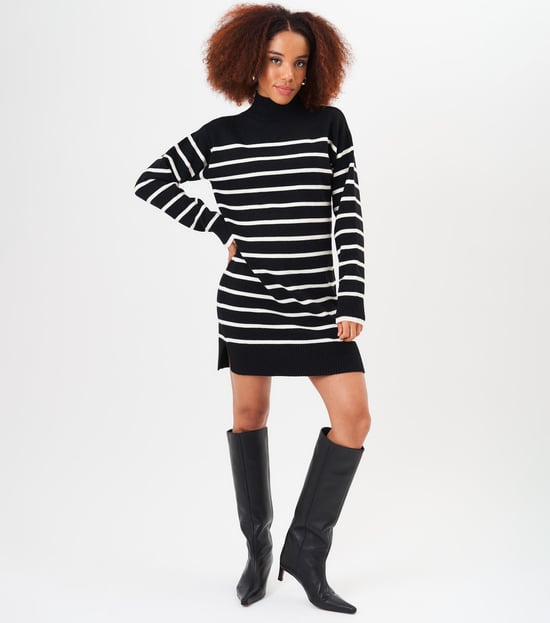Oversized tuniekjurk met hoge hals en strepen - Image 1