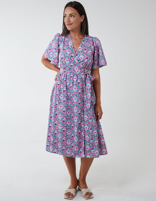 ELEANOR - Floral Angel Sleeve Midi Dress