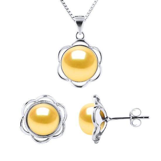 Adornment Necklace & Earrings PETAL Freshwater Pearl 8-9mm Golden 925