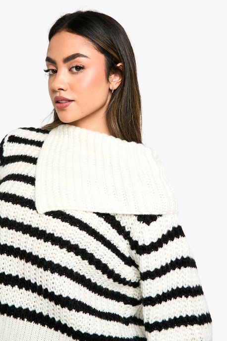 Knitted Stripe Collar Detail Jumper - Image 4