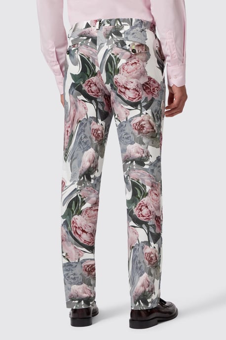 Dali Skinny Fit White Cotton Floral Suit