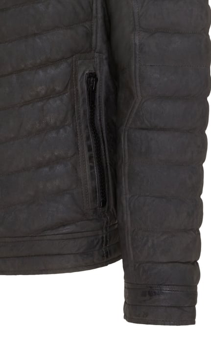 Mens Khaki Green Quilted Puffer Leather Bomber Jacket - Torpoint