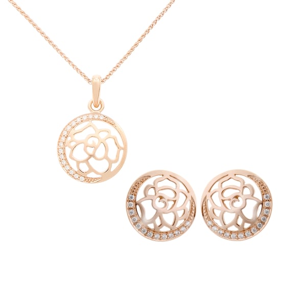 Orphelia 'Blair' Dames 925 Sterling Zilveren Set: Ketting-Hanger + Oorbellen - Roze SET-7089/1 - Image 1