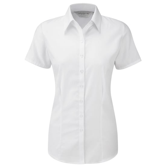 Russell Collection Shirt met korte mouwen in visgraatmotief voor dames/dames (Wit) - Image 1