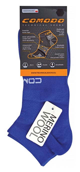Merinowol hardloopsokken | Comodo | Lichtgewicht gedempte enkelsportsokken voor heren en dames - Blauw - Image 2