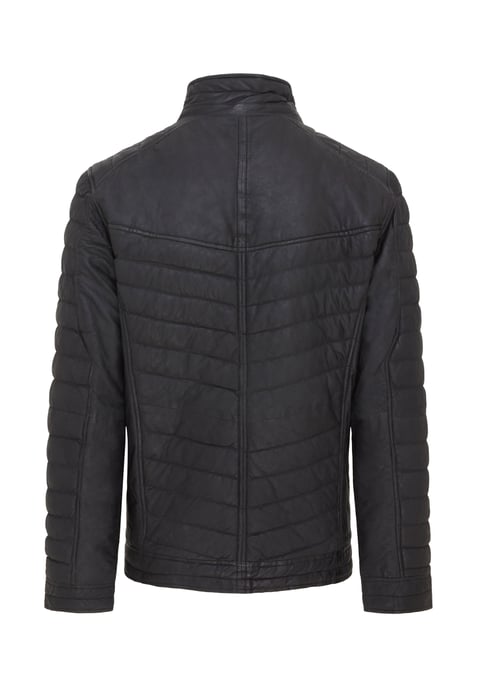 Mens Black Quilted Puffer Leather Bomber Jacket - Torpoint