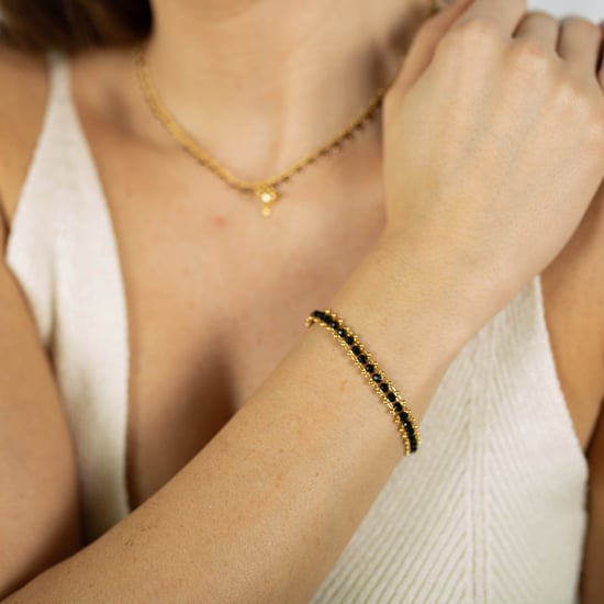 Luxenter lailai bracelet in 925 sterling silver and black crystal with 18 carat yellow gold plated finish
