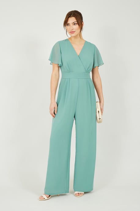 Yumi Sage Green Jumpsuit With Angel Sleeves