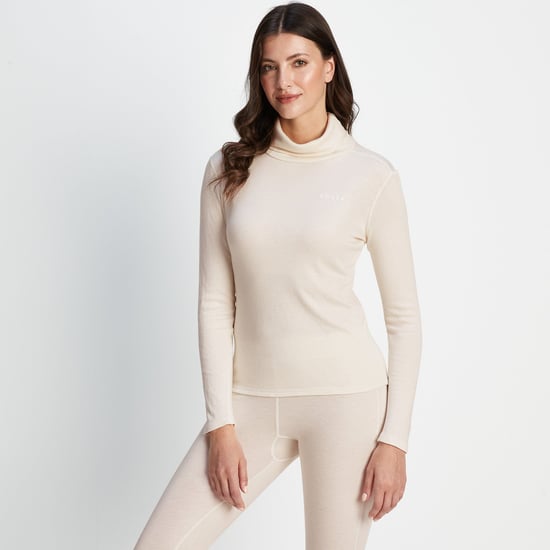 Meru Womens Cashmere Touch Base Layer Roll Neck Off White