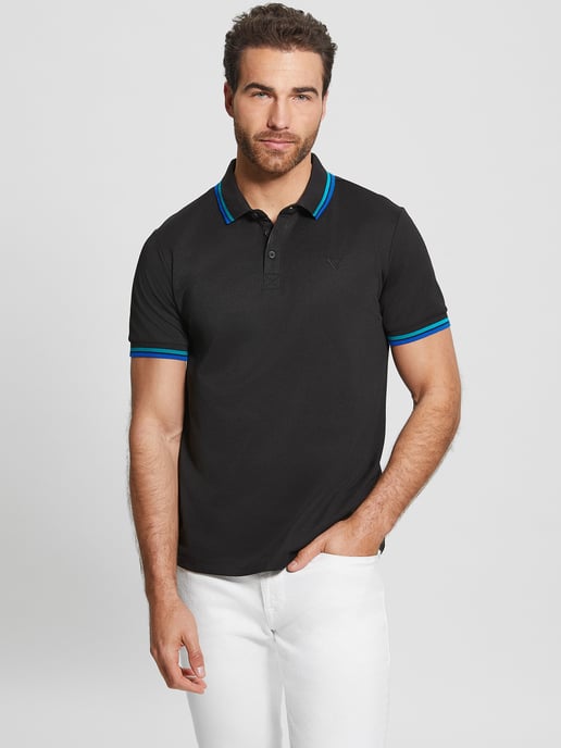 Guess Mens Short Sleeve Sports Pique Triangle Polo Shirt