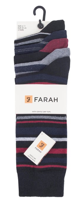 Farah - 5 Pack Heren Dunne Ademend Klassieke Gestreepte Patroon Zachte Top Katoenen Dress Sokken - FCS271BLKBER (Gestreept) - Image 2