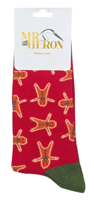 Mr Heron - 3 paar Herensokken Gingerbread Mannen Bamboesokken - Kerstcadeau - Gingerbread Men (Dark Red) - Image 2